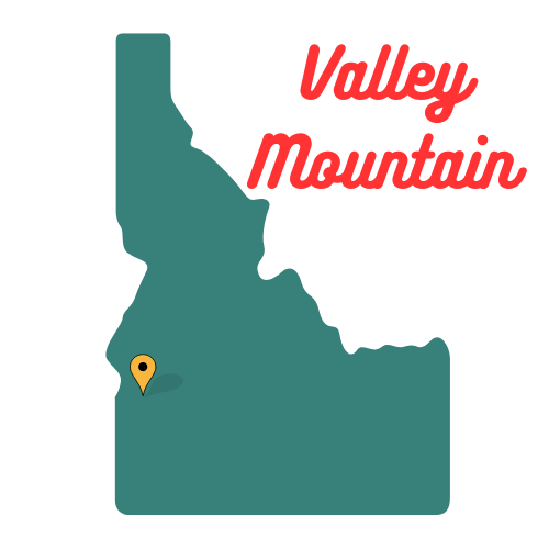 Shape of Idaho with a pin at Middleton, text reads Valley Mountain