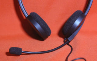 headset with an orange background